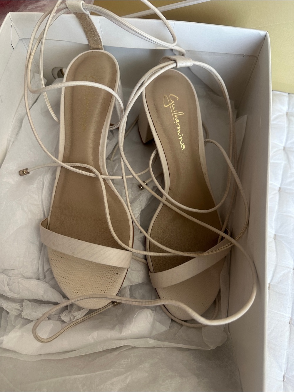 Guilhermina Lace-Up Nude Block Heel Sandals